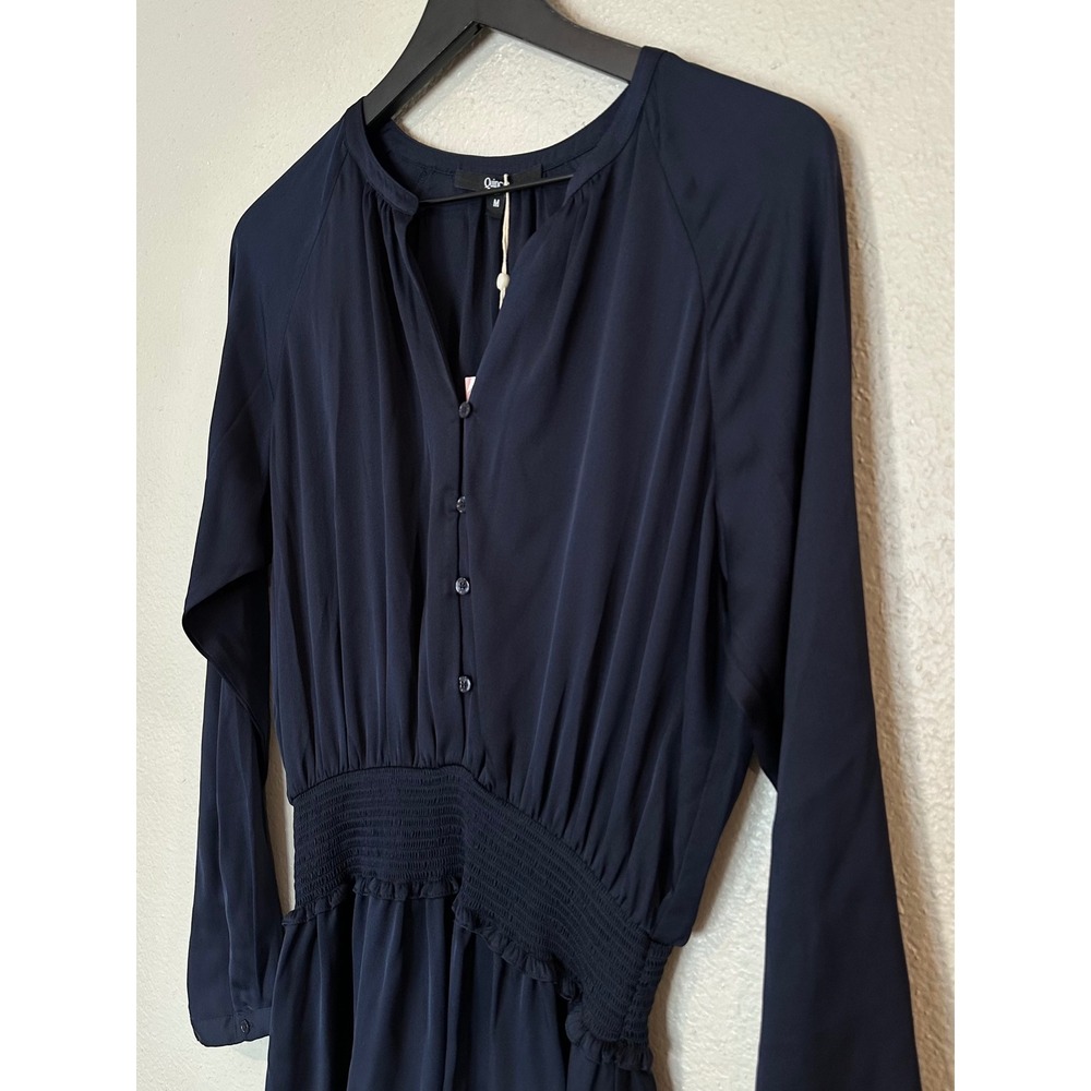 Quince Washable Silk Smocked Waist Mini Dress Navy Blue Size Medium NEW - Picture 6 of 9